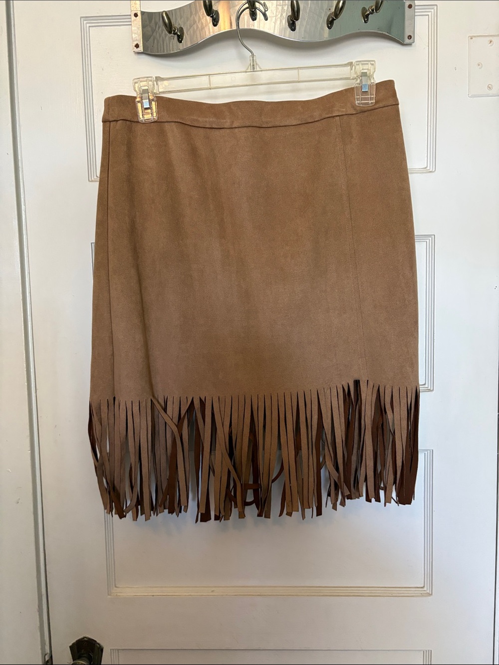 Cato Faux Suede Fringe Mini Skirt Tan Size L